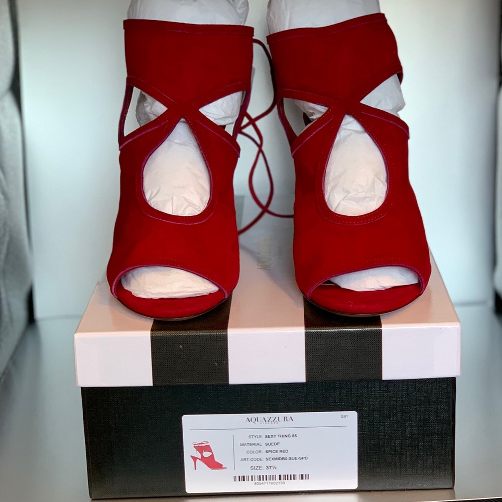 New Aquazzura Sexy Thing Heels 85mm Spice Red Suede Size 37.5